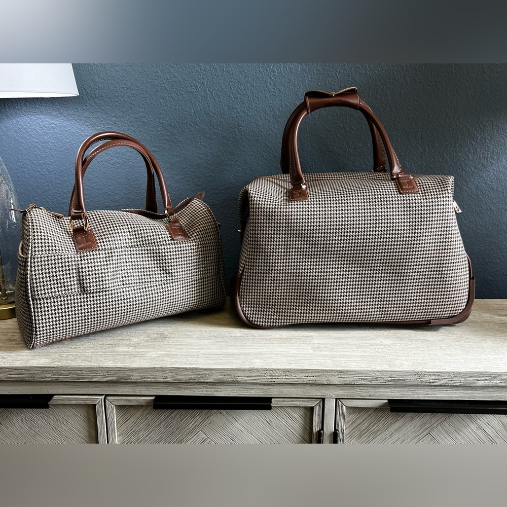 London Fog Brown Houndstooth Travel Bag Set - Picture 5 of 16